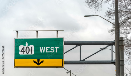 Canvas Print highway 401 west sign