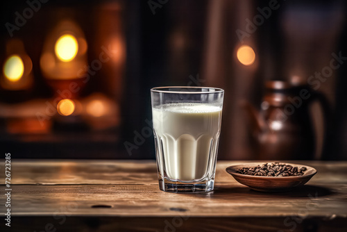 Embrace simplicity with a captivating image of a pristine glass of milk on a charming wooden table. Pure, refreshing, and a timeless representation of dairy delight.