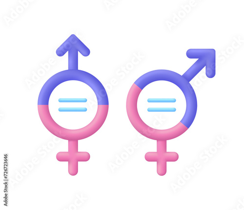 3D Set of Gender icons. Equality between men and women. Gender equality and tolerance. Symbol of gender equality