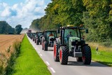 Convoy of Modern Tractors on a Rural Road