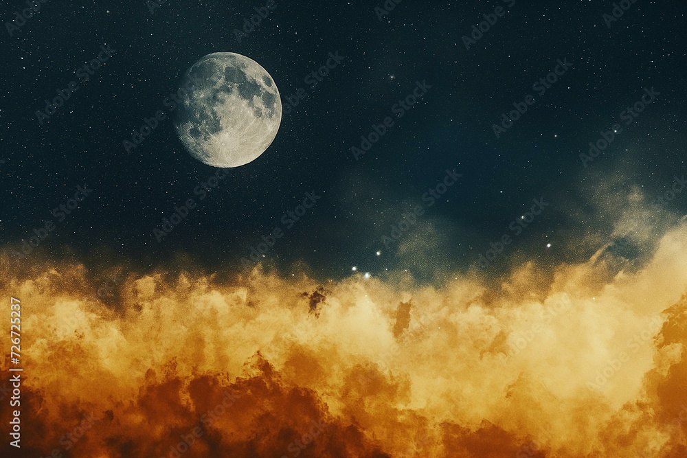 Mystical Moon Over Fiery Clouds