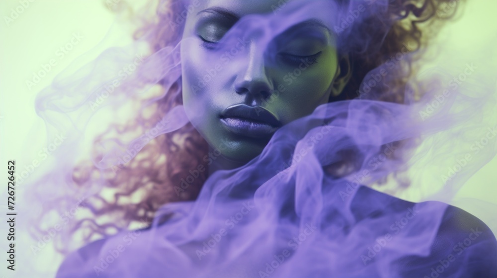 Fototapeta premium A woman enveloped by ethereal liquid smoke