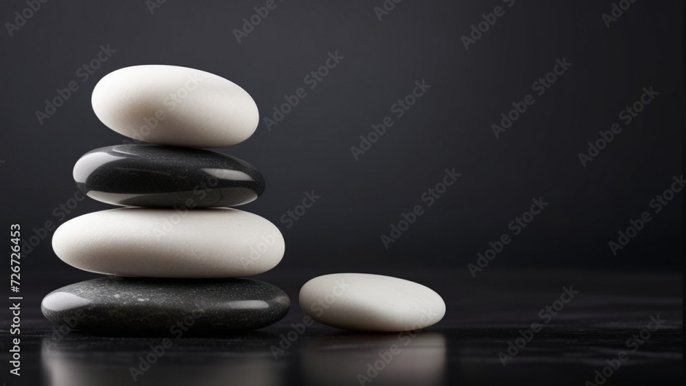 zen stones on black, clarity, balance, meditation, simplicity, black and white thinking, withdraw