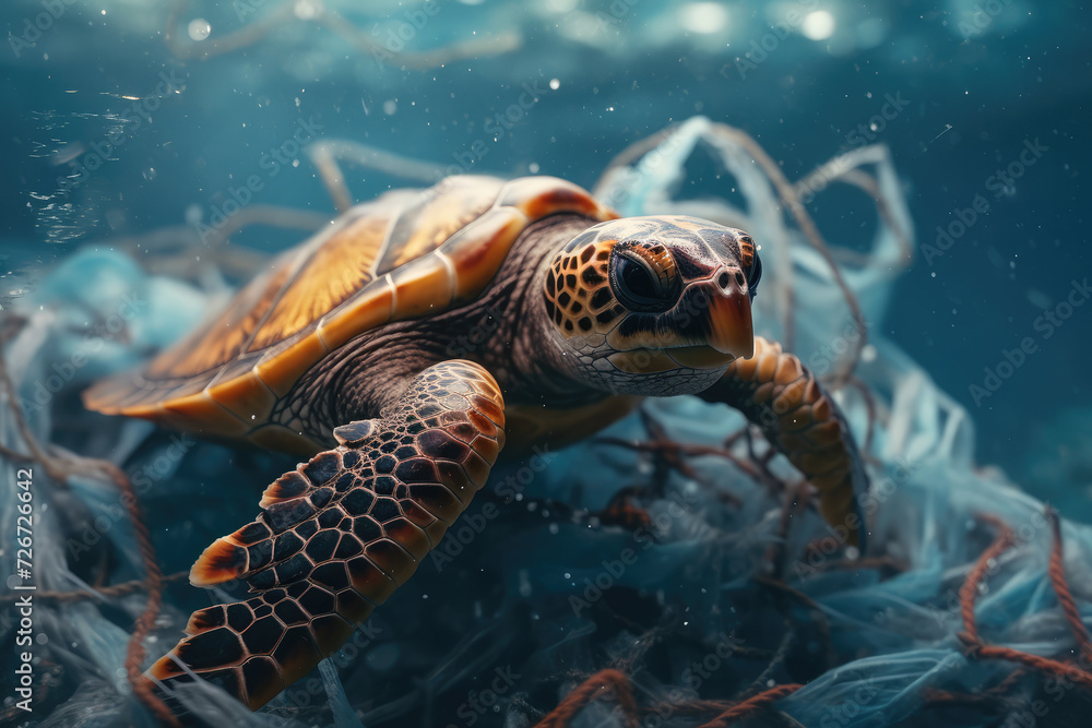 Generative Ai Illustration Of A Sea Turtle Navigates Through Ocean 