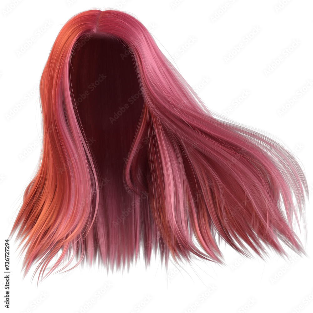 3D rendered pink straight hair 