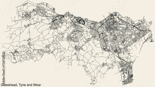 Street roads map of the METROPOLITAN BOROUGH OF GATESHEAD, TYNE AND WEAR photo