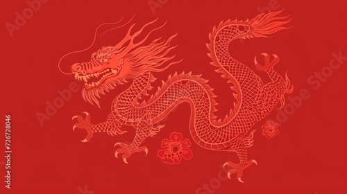 Chinese dragon on a red background. illustration for your design. - Generative AI