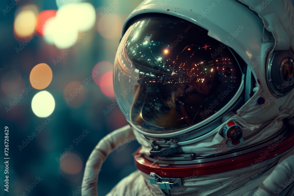 Close up of astronaut on bokeh background Generative AI Close up of astronaut on bokeh background Generative AI