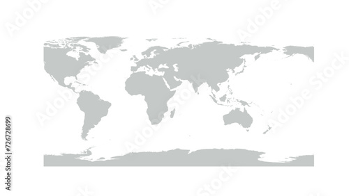 Simplified World Map in PlateCarree Projection, from -125 Longitude at left