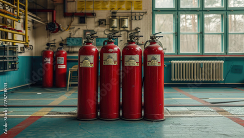 Wallpaper Mural fire extinguishers lined up in a building Torontodigital.ca