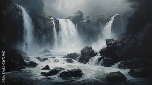 waterfall in the mountains,, Beautiful waterfall in the mountains. Artistic style and soft focus