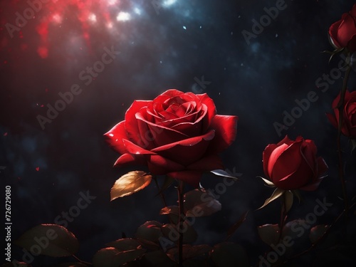Enchanted Love: Captivating AI Art of a Red Rose in a Mystical Valentine's Day Scene on Dark Background, Perfect for Romantic Projects