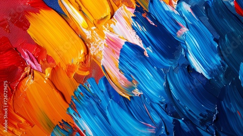 Abstract background of acrylic paints in blue  orange and yellow tones. - Generative AI