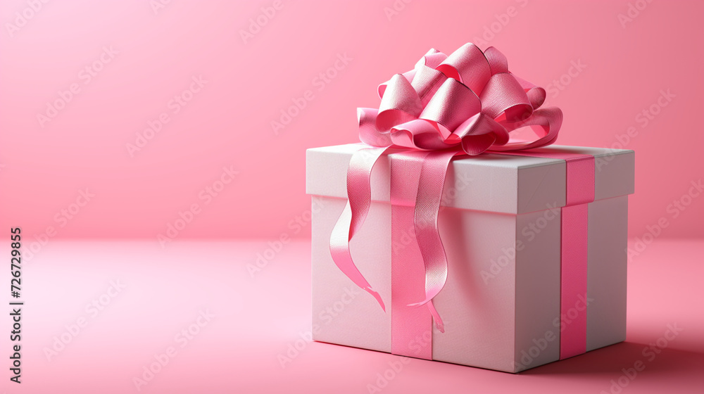 Gift box with pink bow on pink background. Gift box with pink bow on pink background.