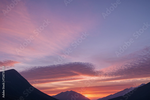 A beautiful sunset sky in the mountains.