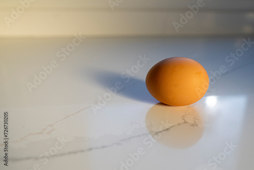 Fresh Brown Egg in Soft Kitchen Light photo