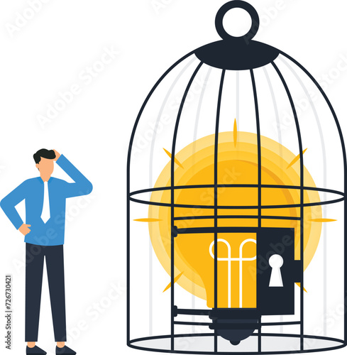 Creative Bulb inside the cage and thinking for creative ideas concept,
