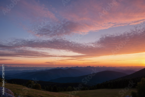 Beautiful sunset sky in the mountains.