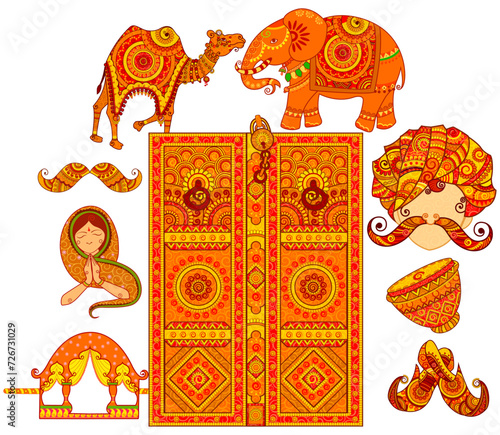 Culture of Rajasthan in Indian art style. Vector File. photo