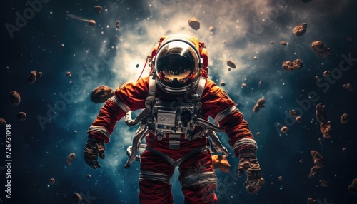 Man in Astronaut Suit Walking Through Space