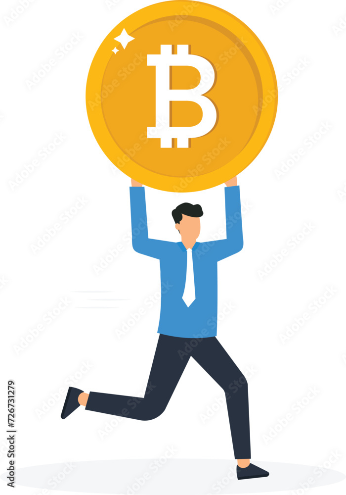 Businessman running with Bitcoin Coin and making growth from bitcoin for earning and success concept,
Businessman running with Bitcoin Coin and making growth from bitcoin for earning and success concept,