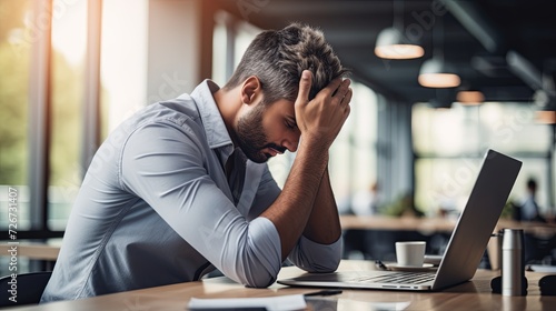 Stressed Man Sitting at a Table With His Head in His Hands