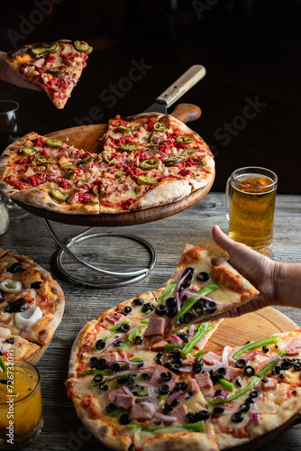 Pizza on wooden table