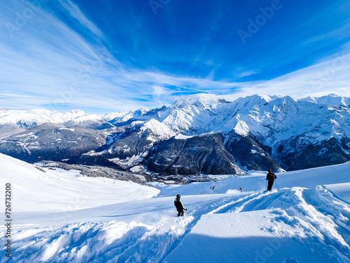 Skiing in Bellvue Saint-Gervais-les-Bains, Alps mountain, France. photo