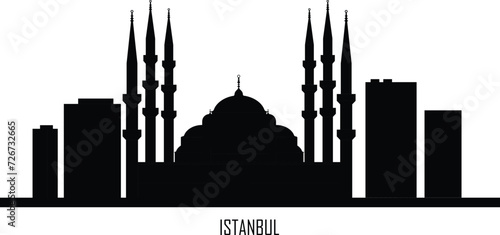 Istanbul skyline. Istanbulskyline and landmarks silhouette, Black tone gradient design on white background, vector illustration. Landscape in flat style. Istanbul city template for your design.