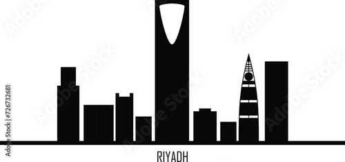 Riyadh skyline. Riyadh skyline and landmarks silhouette, Black tone gradient design on white background, vector illustration. Landscape in flat style. Riyadh city template for your design. EPS