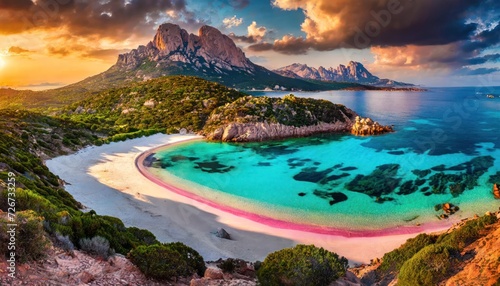 Incredible pink sand beach on Budelli Island, Maddalena Archipelago, Sardinia, Italy  photo