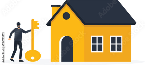 Financial crime and fraud, Thief have a House key and trying to stealing the savings concept,
