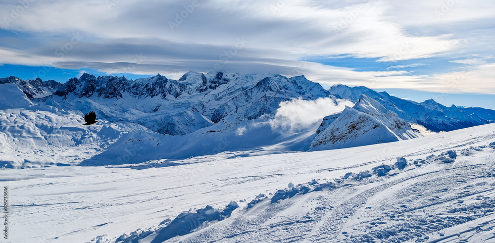 Winter French Alps, ski resort Flaine, Grand Massif near Mont Blanc, France Winter French Alps, ski resort Flaine, Grand Massif near Mont Blanc, France