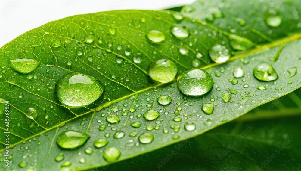 Large beautiful drops of transparent rain water on a green leaf macro. Drops of dew in the morning glow in the sun. Beautiful leaf texture in nature. Natural background. Large beautiful drops of transparent rain water on a green leaf macro. Drops of dew in the morning glow in the sun. Beautiful leaf texture in nature. Natural background.