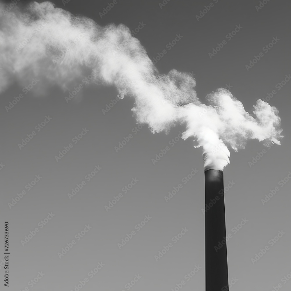 Black and White Photo of a Smoke Stack. Generative AI.