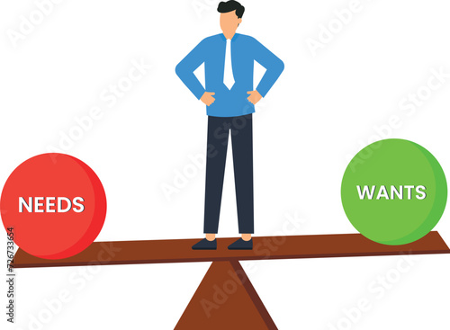 Needs and wants, unbalance on both side and no performance and requires for business work concept,
