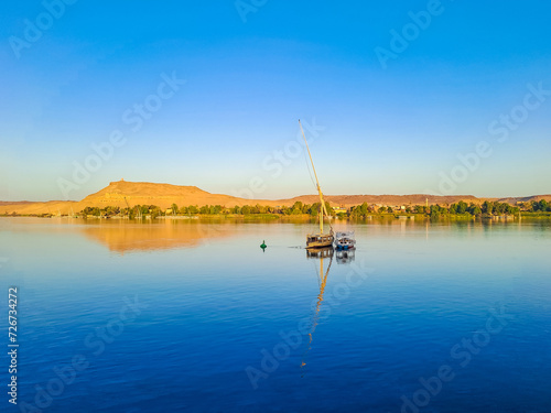 Beautiful Nile scenery with sailboat in the Nile  Aswan  Egypt