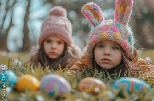 Easter Bunny Egg Hunt Delight: Kids in the Garden with Easter Decorations