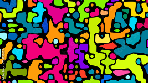 Trippy shapes psychedelic pattern. Neon color irregular blob background.