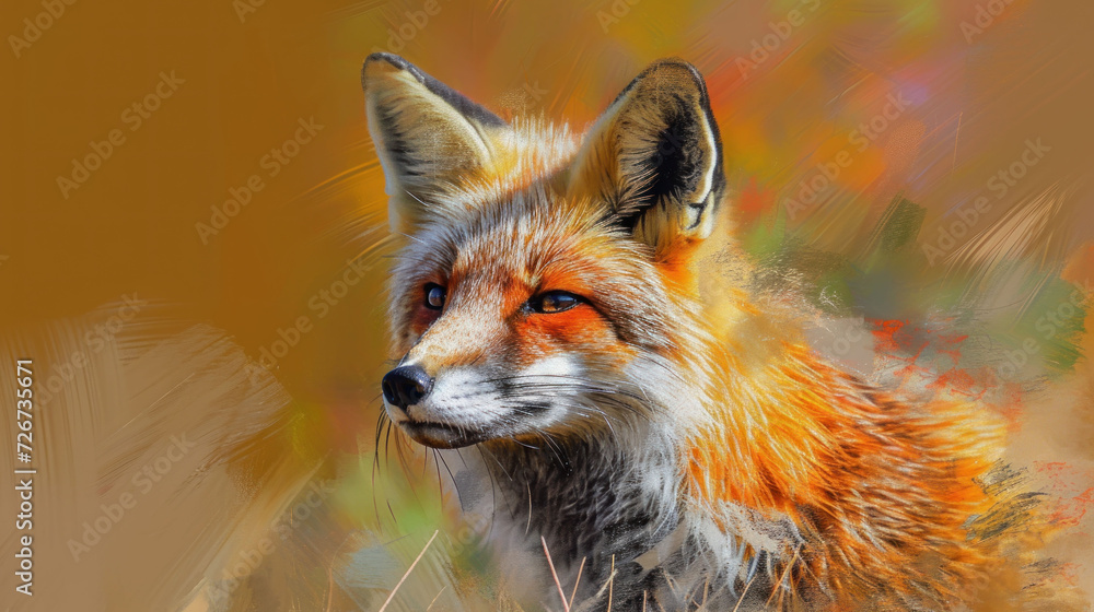  a digital painting of a red fox looking at the camera with an intense look to it's face and eyes.