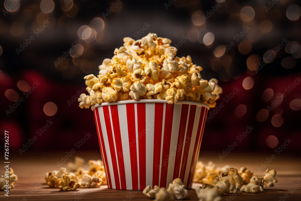 Indulge in the perfect movie night with enticing snacks. A close up view of delicious popcorn, elevating the cinematic experience. Indulge in the perfect movie night with enticing snacks. A close up view of delicious popcorn, elevating the cinematic experience.