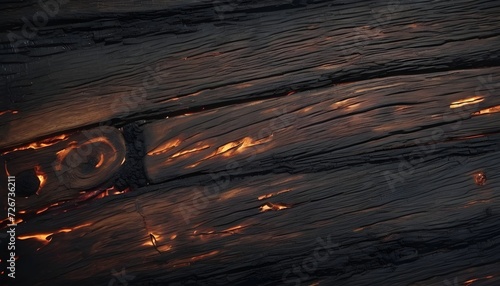 The rough texture of fire burnt hardwood, Surface of burnt timber, abstract background, top view, copy space.