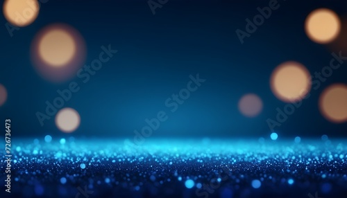 Glitter light blue particles stage and light shine abstract background. Flickering particles with bokeh effect. Blue glow particle abstract bokeh background; Generative AI photo