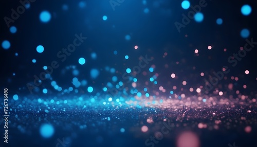 Glitter light blue particles stage and light shine abstract background. Flickering particles with bokeh effect. Blue glow particle abstract bokeh background; Generative AI