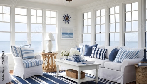 bright room with blue and white decor © JL Designs