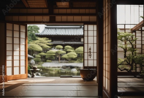 Traditional Japanese house entrance with wooden structure and materials