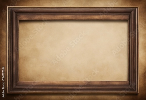 Landscape oriented blank wood frame with a line of the border on old rustic vintage paper