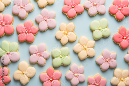 Flower shaped cookies with icing