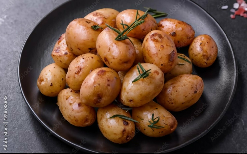 Roasted rustic potatoes with sprinkles of fine herbs Roasted rustic potatoes with sprinkles of fine herbs