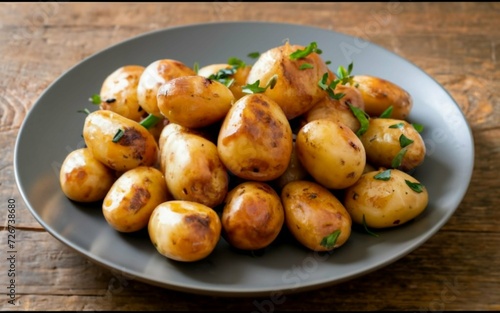 Roasted rustic potatoes with sprinkles of fine herbs